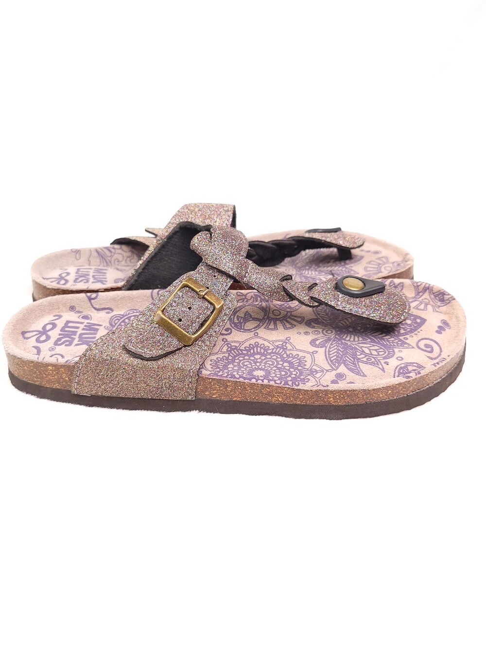 Muk Luks Marsha Thong Purple Glitter Braided Sandals